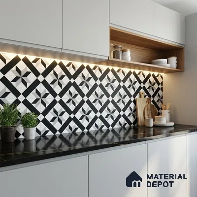 Moroccan Wall & Floor Tile TL 11138 Monochrome Star 1 ft x 1 ft Ceramic Matte Finish Tile - 10 mm | Suitable For Kitchen, Bathroom, Balcony