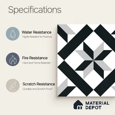 Moroccan Wall & Floor Tile TL 11138 Monochrome Star 1 ft x 1 ft Ceramic Matte Finish Tile - 10 mm | Suitable For Kitchen, Bathroom, Balcony