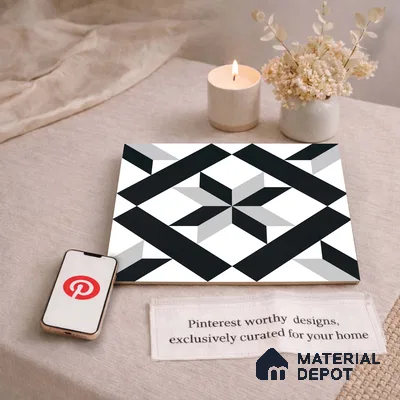Moroccan Wall & Floor Tile TL 11138 Monochrome Star 1 ft x 1 ft Ceramic Matte Finish Tile - 10 mm | Suitable For Kitchen, Bathroom, Balcony