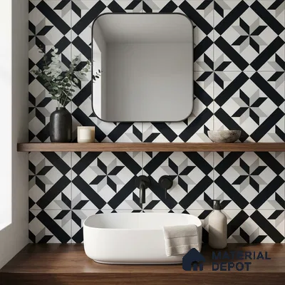 Moroccan Wall & Floor Tile TL 11138 Monochrome Star 1 ft x 1 ft Ceramic Matte Finish Tile - 10 mm | Suitable For Kitchen, Bathroom, Balcony