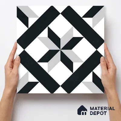Moroccan Wall & Floor Tile TL 11138 Monochrome Star 1 ft x 1 ft Ceramic Matte Finish Tile - 10 mm | Suitable For Kitchen, Bathroom, Balcony