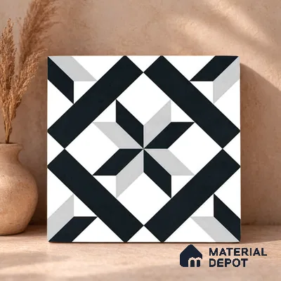 Moroccan Wall & Floor Tile TL 11138 Monochrome Star 1 ft x 1 ft Ceramic Matte Finish Tile - 10 mm | Suitable For Kitchen, Bathroom, Balcony
