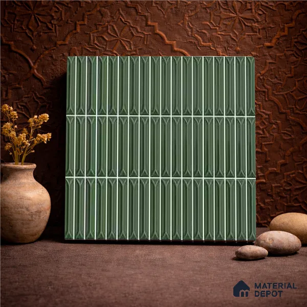 Faux Kitkat Subway Wall Tile TL 11311 Verdant Arrow 1 ft x 1 ft Ceramic Glossy Finish Tile - 10 mm | Suitable For Bathroom, Balcony & Kitchen Backsplash (Sample)