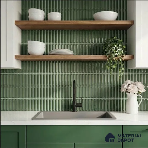 Faux Kitkat Subway Wall Tile TL 11311 Verdant Arrow 1 ft x 1 ft Ceramic Glossy Finish Tile - 10 mm | Suitable For Bathroom, Balcony & Kitchen Backsplash