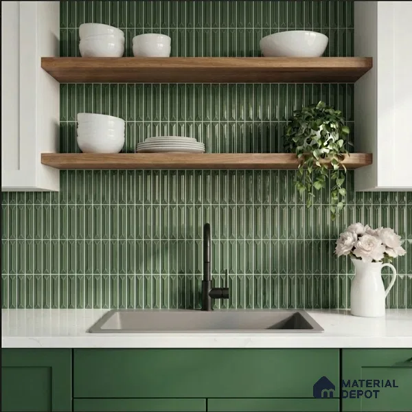 Faux Kitkat Subway Wall Tile TL 11311 Verdant Arrow 1 ft x 1 ft Ceramic Glossy Finish Tile - 10 mm | Suitable For Bathroom, Balcony & Kitchen Backsplash (Sample)