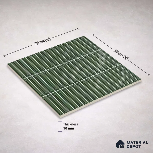 Faux Kitkat Subway Wall Tile TL 11311 Verdant Arrow 1 ft x 1 ft Ceramic Glossy Finish Tile - 10 mm | Suitable For Bathroom, Balcony & Kitchen Backsplash (Sample)