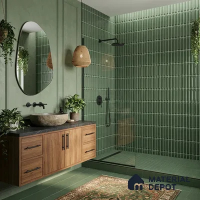 Faux Kitkat Subway Wall Tile TL 11311 Verdant Arrow 1 ft x 1 ft Ceramic Glossy Finish Tile - 10 mm | Suitable For Bathroom, Balcony & Kitchen Backsplash (Sample)
