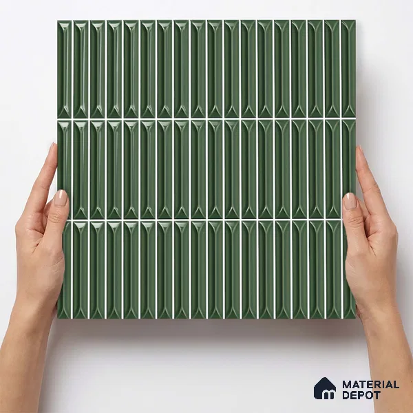 Faux Kitkat Subway Wall Tile TL 11311 Verdant Arrow 1 ft x 1 ft Ceramic Glossy Finish Tile - 10 mm | Suitable For Bathroom, Balcony & Kitchen Backsplash (Sample)