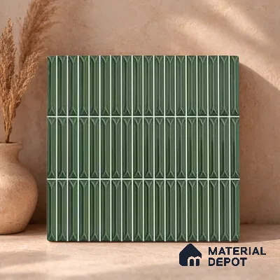Faux Kitkat Subway Wall Tile TL 11311 Verdant Arrow 1 ft x 1 ft Ceramic Glossy Finish Tile - 10 mm | Suitable For Bathroom, Balcony & Kitchen Backsplash (Sample)