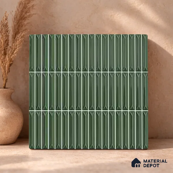 Faux Kitkat Subway Wall Tile TL 11311 Verdant Arrow 1 ft x 1 ft Ceramic Glossy Finish Tile - 10 mm | Suitable For Bathroom, Balcony & Kitchen Backsplash (Sample)