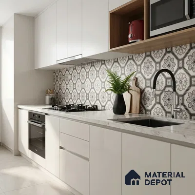 Moroccan Wall & Floor Tile TL 11186 Ornate Star 1 ft x 1 ft Ceramic Matte Finish Tile - 10 mm | Suitable For Kitchen, Bathroom, Balcony