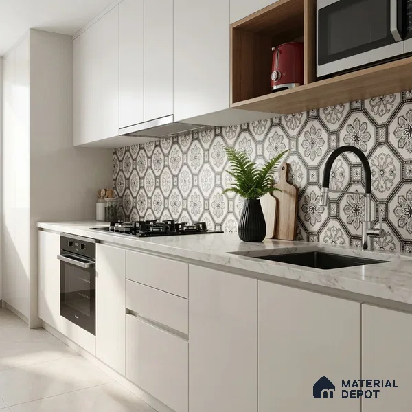 Moroccan Wall & Floor Tile TL 11186 Ornate Star 1 ft x 1 ft Ceramic Matte Finish Tile - 10 mm | Suitable For Kitchen, Bathroom, Balcony