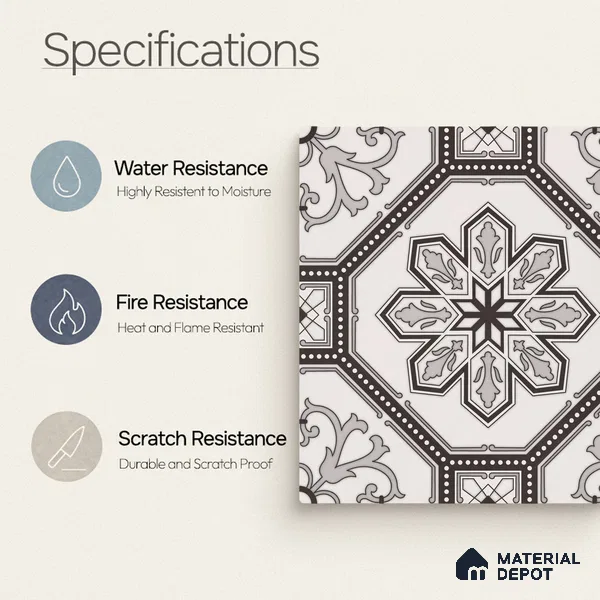 Moroccan Wall & Floor Tile TL 11186 Ornate Star 1 ft x 1 ft Ceramic Matte Finish Tile - 10 mm | Suitable For Kitchen, Bathroom, Balcony