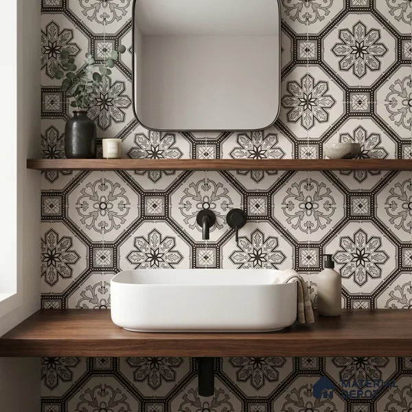 Moroccan Wall & Floor Tile TL 11186 Ornate Star 1 ft x 1 ft Ceramic Matte Finish Tile - 10 mm | Suitable For Kitchen, Bathroom, Balcony