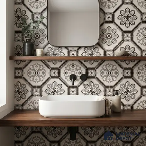 Moroccan Wall & Floor Tile TL 11186 Ornate Star 1 ft x 1 ft Ceramic Matte Finish Tile - 10 mm | Suitable For Bathroom, Balcony & Kitchen Backsplash