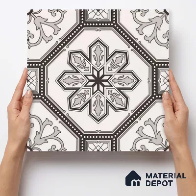 Moroccan Wall & Floor Tile TL 11186 Ornate Star 1 ft x 1 ft Ceramic Matte Finish Tile - 10 mm | Suitable For Kitchen, Bathroom, Balcony