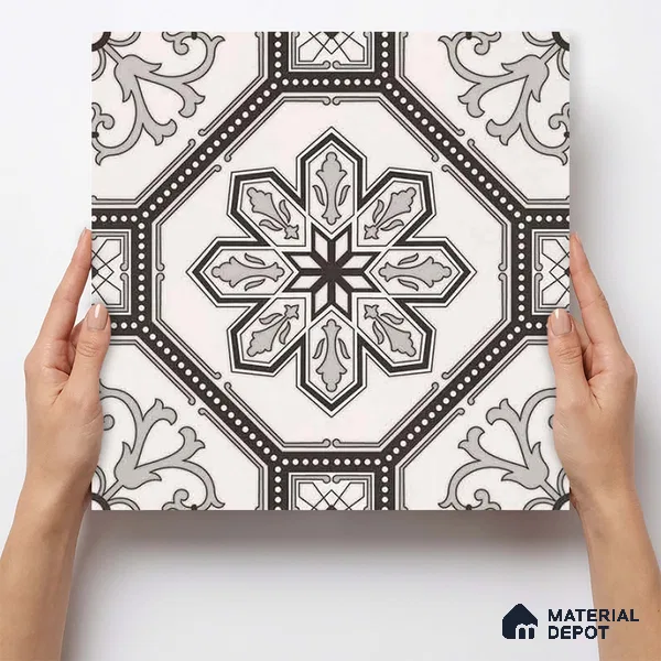 Moroccan Wall & Floor Tile TL 11186 Ornate Star 1 ft x 1 ft Ceramic Matte Finish Tile - 10 mm | Suitable For Kitchen, Bathroom, Balcony