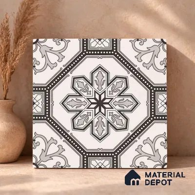 Moroccan Wall & Floor Tile TL 11186 Ornate Star 1 ft x 1 ft Ceramic Matte Finish Tile - 10 mm | Suitable For Kitchen, Bathroom, Balcony
