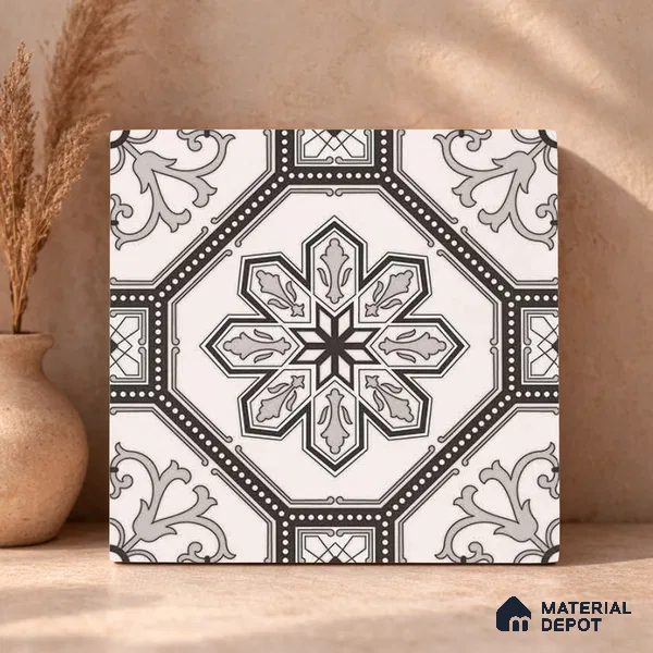 Moroccan Wall & Floor Tile TL 11186 Ornate Star 1 ft x 1 ft Ceramic Matte Finish Tile - 10 mm | Suitable For Kitchen, Bathroom, Balcony