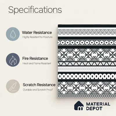 Moroccan Monochrome Wall & Floor Carpet Border Tile TL 11147 Noir Lace Border 1 ft x 1 ft Ceramic Matte Finish Tile - 10 mm | Suitable For Living Room, Kitchen, Dining Area
