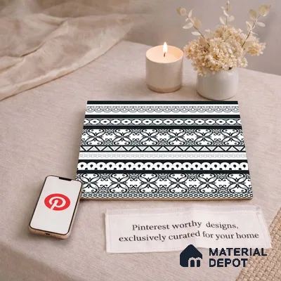 Moroccan Monochrome Wall & Floor Carpet Border Tile TL 11147 Noir Lace Border 1 ft x 1 ft Ceramic Matte Finish Tile - 10 mm | Suitable For Living Room, Kitchen, Dining Area