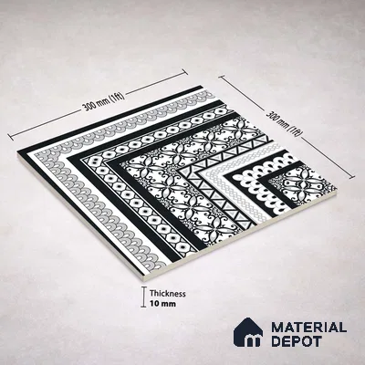 Moroccan Wall & Floor Carpet Corner Tile TL 11148 Monochrome Arabesque 1 ft x 1 ft Ceramic Matte Finish Tile - 10 mm | Suitable For Living Room, Kitchen, Dining Area