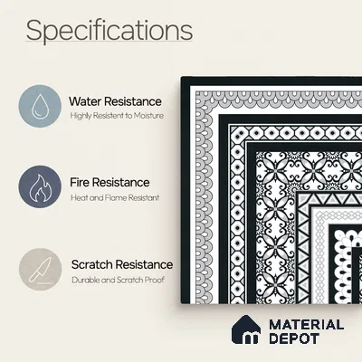Moroccan Wall & Floor Carpet Corner Tile TL 11148 Monochrome Arabesque 1 ft x 1 ft Ceramic Matte Finish Tile - 10 mm | Suitable For Living Room, Kitchen, Dining Area