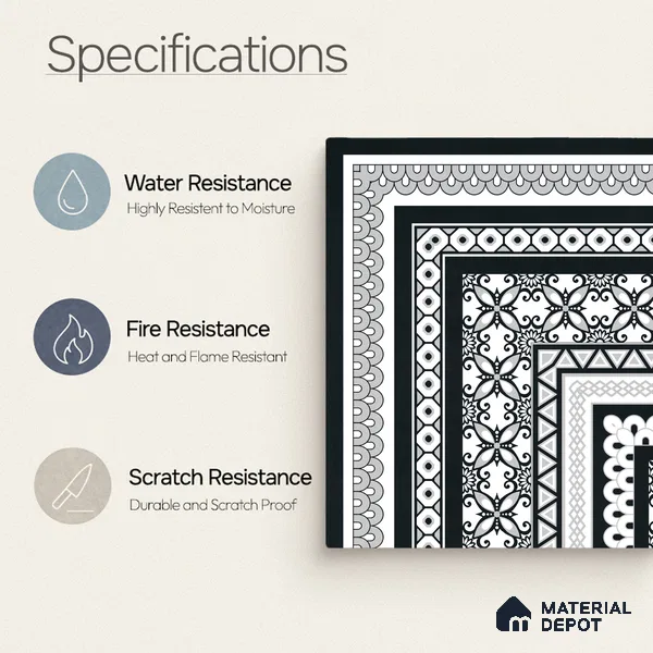 Moroccan Wall & Floor Carpet Corner Tile TL 11148 Monochrome Arabesque 1 ft x 1 ft Ceramic Matte Finish Tile - 10 mm | Suitable For Living Room, Kitchen, Dining Area