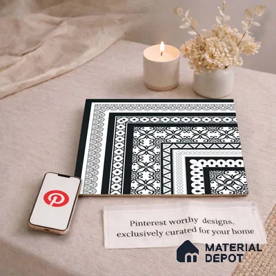 Moroccan Wall & Floor Carpet Corner Tile TL 11148 Monochrome Arabesque 1 ft x 1 ft Ceramic Matte Finish Tile - 10 mm | Suitable For Living Room, Kitchen, Dining Area