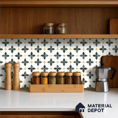 Moroccan Carving Wall & Floor Tile TL 11668 Emerald Bloom 1 ft x 1 ft Ceramic Carving Matte Finish Tile - 10 mm | Suitable For Bathroom, Dining Area, Kitchen