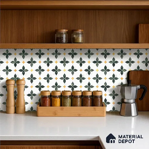 Moroccan Carving Wall & Floor Tile TL 11668 Emerald Bloom 1 ft x 1 ft Ceramic Carving Matte Finish Tile - 10 mm | Suitable For Bathroom, Dining Area, Kitchen