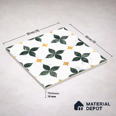 Moroccan Carving Wall & Floor Tile TL 11668 Emerald Bloom 1 ft x 1 ft Ceramic Carving Matte Finish Tile - 10 mm | Suitable For Bathroom, Dining Area, Kitchen
