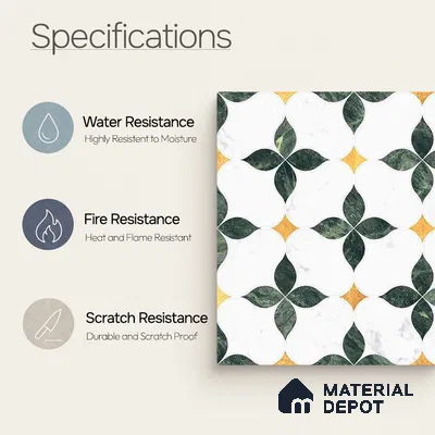 Moroccan Carving Wall & Floor Tile TL 11668 Emerald Bloom 1 ft x 1 ft Ceramic Carving Matte Finish Tile - 10 mm | Suitable For Bathroom, Dining Area, Kitchen