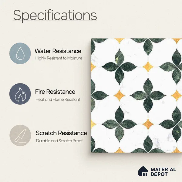 Moroccan Carving Wall & Floor Tile TL 11668 Emerald Bloom 1 ft x 1 ft Ceramic Carving Matte Finish Tile - 10 mm | Suitable For Bathroom, Dining Area, Kitchen