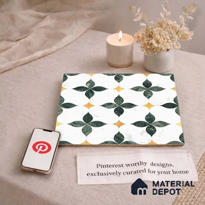 Moroccan Carving Wall & Floor Tile TL 11668 Emerald Bloom 1 ft x 1 ft Ceramic Carving Matte Finish Tile - 10 mm | Suitable For Bathroom, Dining Area, Kitchen