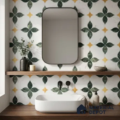 Moroccan Carving Wall & Floor Tile TL 11668 Emerald Bloom 1 ft x 1 ft Ceramic Carving Matte Finish Tile - 10 mm | Suitable For Bathroom, Dining Area, Kitchen