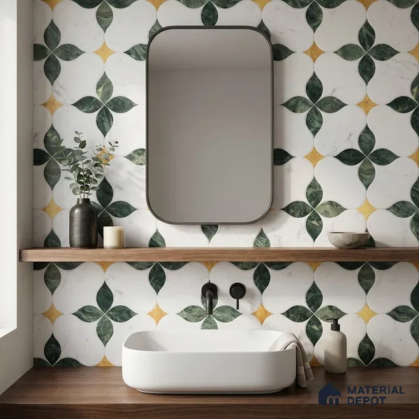 Moroccan Carving Wall & Floor Tile TL 11668 Emerald Bloom 1 ft x 1 ft Ceramic Carving Matte Finish Tile - 10 mm | Suitable For Bathroom, Dining Area, Kitchen