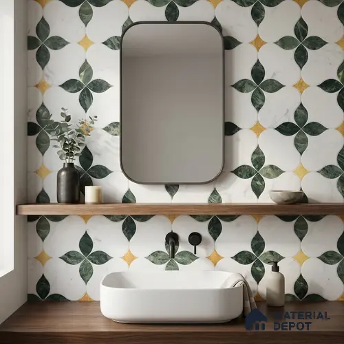 Moroccan Carving Wall & Floor Tile TL 11668 Emerald Bloom 1 ft x 1 ft Ceramic Carving Matte Finish Tile - 10 mm | Suitable For Bathroom, Dining Area & Kitchen Backsplash