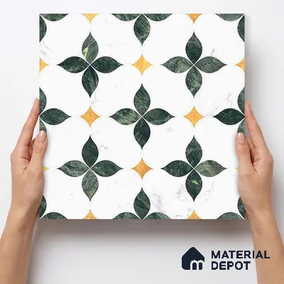 Moroccan Carving Wall & Floor Tile TL 11668 Emerald Bloom 1 ft x 1 ft Ceramic Carving Matte Finish Tile - 10 mm | Suitable For Bathroom, Dining Area, Kitchen