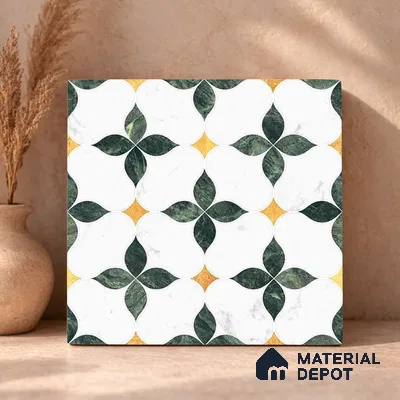 Moroccan Carving Wall & Floor Tile TL 11668 Emerald Bloom 1 ft x 1 ft Ceramic Carving Matte Finish Tile - 10 mm | Suitable For Bathroom, Dining Area, Kitchen