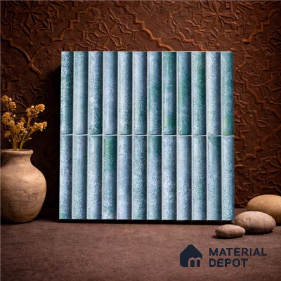Faux Subway Wall Tile TL 11289 Verdigris Ridge 1 ft x 1 ft Ceramic Glossy Finish Tile - 10 mm | Suitable For Bathroom, Dining Area, Kitchen Backsplash