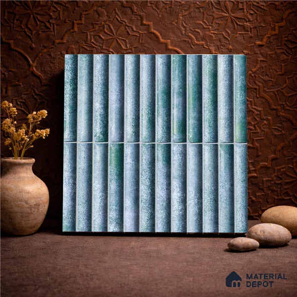 Faux Subway Wall Tile TL 11289 Verdigris Ridge 1 ft x 1 ft Ceramic Glossy Finish Tile - 10 mm | Suitable For Bathroom, Dining Area, Kitchen Backsplash