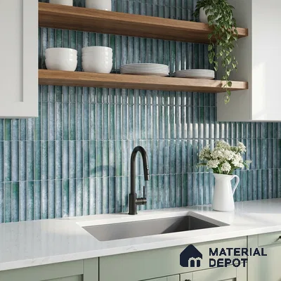 Faux Subway Wall Tile TL 11289 Verdigris Ridge 1 ft x 1 ft Ceramic Glossy Finish Tile - 10 mm | Suitable For Bathroom, Dining Area, Kitchen Backsplash