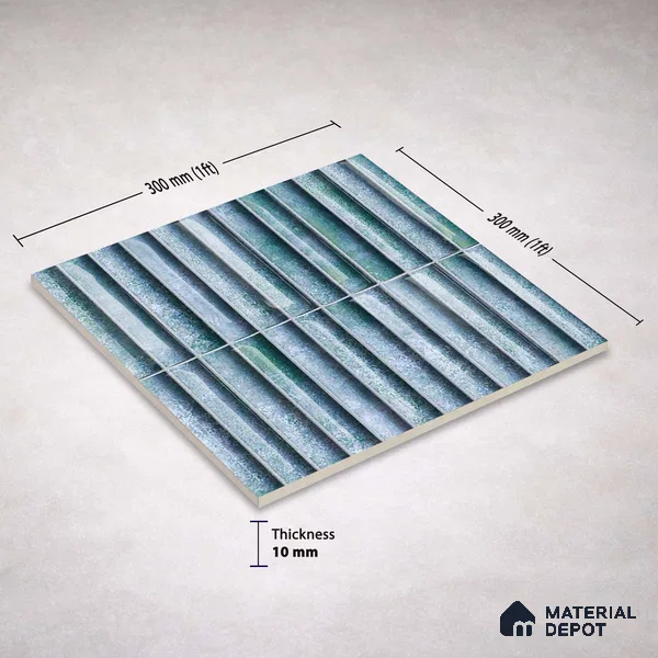 Faux Subway Wall Tile TL 11289 Verdigris Ridge 1 ft x 1 ft Ceramic Glossy Finish Tile - 10 mm | Suitable For Bathroom, Dining Area, Kitchen Backsplash