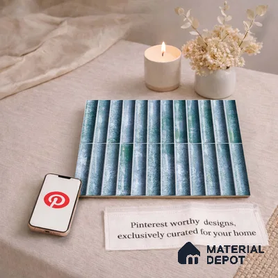 Faux Subway Wall Tile TL 11289 Verdigris Ridge 1 ft x 1 ft Ceramic Glossy Finish Tile - 10 mm | Suitable For Bathroom, Dining Area, Kitchen Backsplash