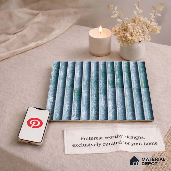 Faux Subway Wall Tile TL 11289 Verdigris Ridge 1 ft x 1 ft Ceramic Glossy Finish Tile - 10 mm | Suitable For Bathroom, Dining Area, Kitchen Backsplash