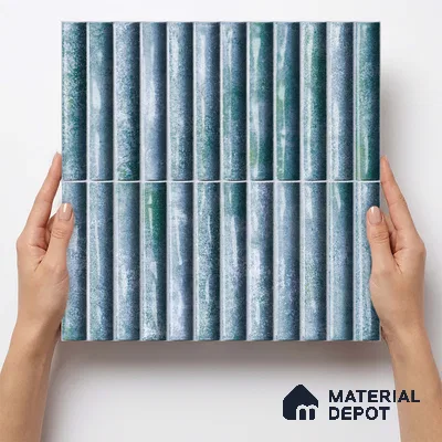 Faux Subway Wall Tile TL 11289 Verdigris Ridge 1 ft x 1 ft Ceramic Glossy Finish Tile - 10 mm | Suitable For Bathroom, Dining Area, Kitchen Backsplash
