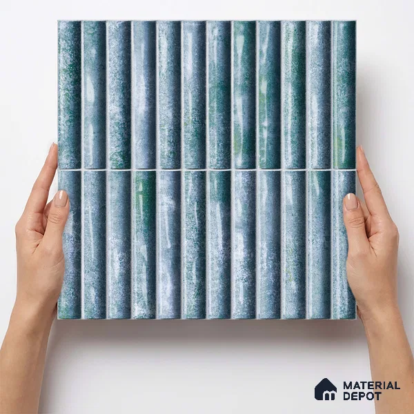 Faux Subway Wall Tile TL 11289 Verdigris Ridge 1 ft x 1 ft Ceramic Glossy Finish Tile - 10 mm | Suitable For Bathroom, Dining Area, Kitchen Backsplash