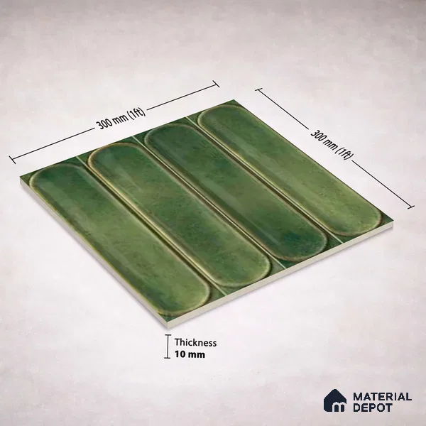 Faux Subway Wall Tile TL 11333 Verdant Archway 1 ft x 1 ft Ceramic Glossy Finish Tile - 10 mm | Suitable For Bathroom, Balcony & Kitchen Backsplash