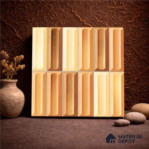 Faux Subway Wall Tile TL 11295 Amber Prism 1 ft x 1 ft Ceramic Glossy Finish Tile - 10 mm | Suitable For Bathroom, Balcony & Kitchen Backsplash